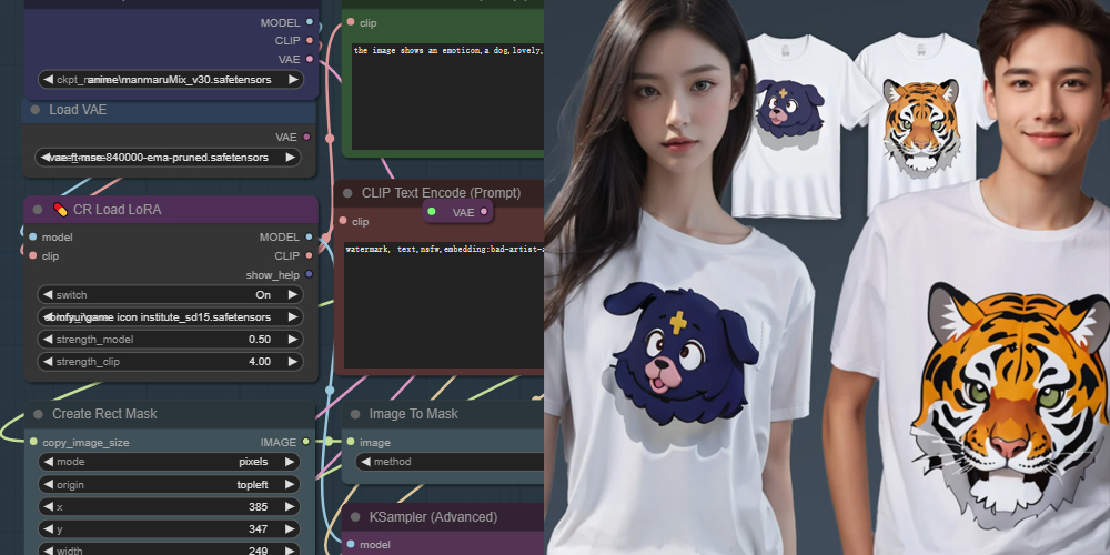 AI电商服装印花生成自动模特试穿效果ComfyUI 工作流节点预设下载 - 万类AI-万类AI