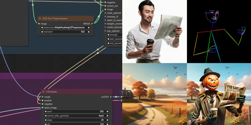 一致的角色动作和背景融合ComfyUI 工作流节点 - 万类AI-万类AI