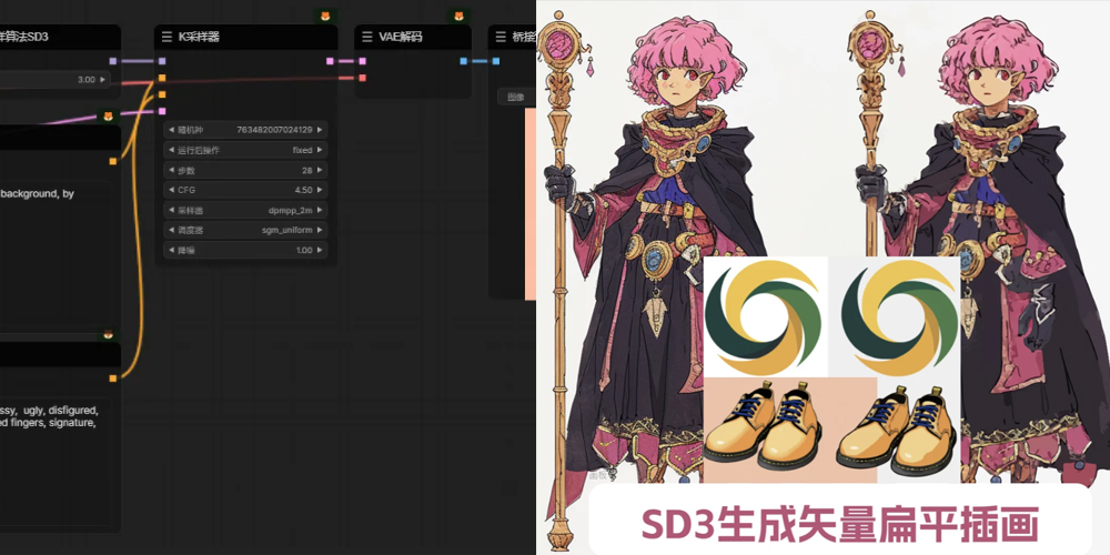 SD3生成矢量风格插画ComfyUI 工作流节点 - 万类AI-万类AI